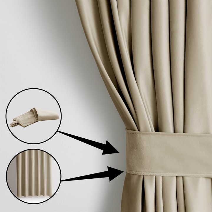 RESTILO Zasłona welurowa plus szarfa na taśmie wave multi 140x245 Beżowa