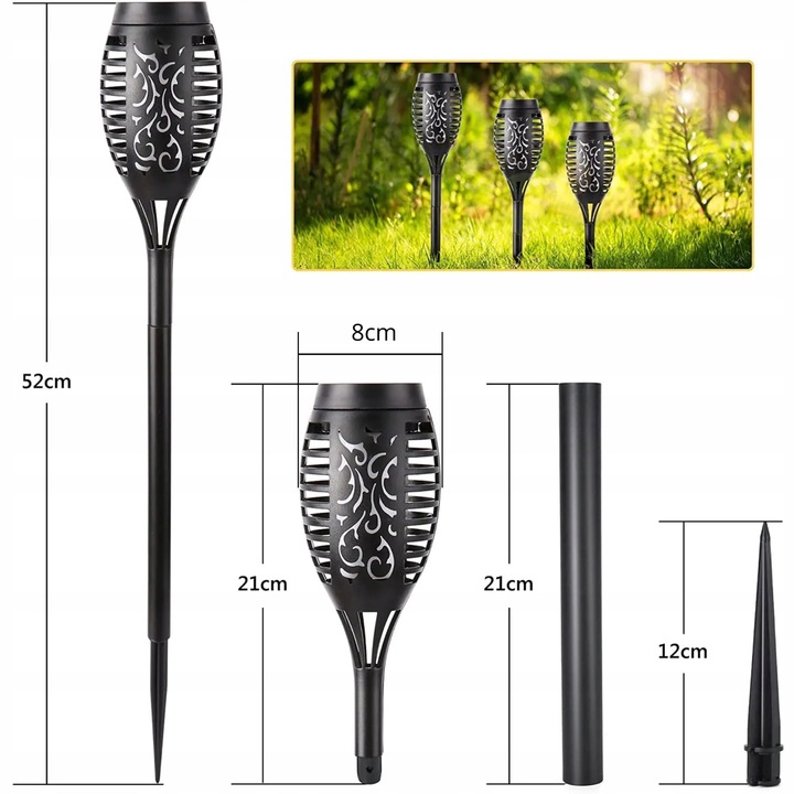 LAMPA SOLARNA POCHODNIA LAMPKI SOLARNE DO OGRODU OGRODOWE LED 4 SZTUKI