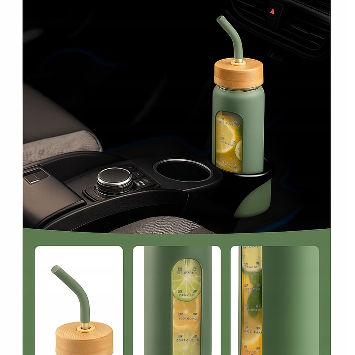 Szklana butelka na wodę z motywacją miarką z 2 słomkami bidon z ustnikiem