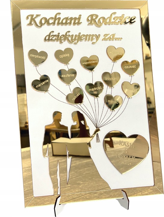 Podziękowania dla Rodziców Dziadków Chrzestnych obraz 3D ZŁOTY Para Młoda