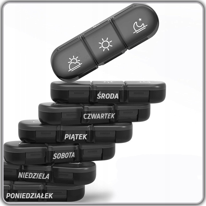 PUDEŁKO NA LEKI 21 POJEMNIKÓW SASZETKA CZARNA ORGANIZER NA LEKI