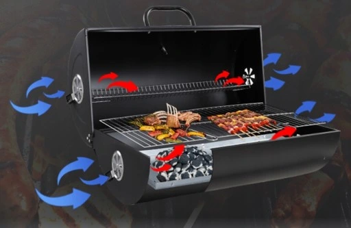 GRILL WĘGLOWY OGRODOWY 2 RUSZTY CHROMOWANE 2 PÓŁKI POPIELNIK TERMOMETR STAL