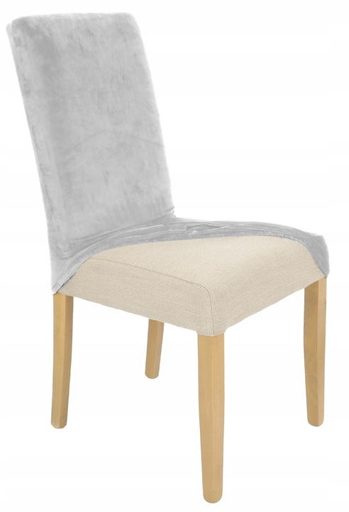 ZESTAW 6 SZT. POKROWCE POKROWIEC NA KRZESŁO JASNY SZARY WELUR ELASTYCZNY