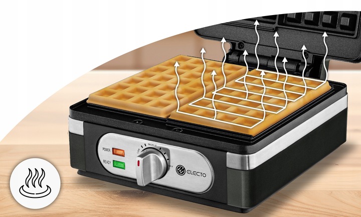 GOFROWNICA 2000W XXL 2 GOFRY Z REGULACJĄ TEMPERATURY PUSZYSTE GOFRY SOLIDNA