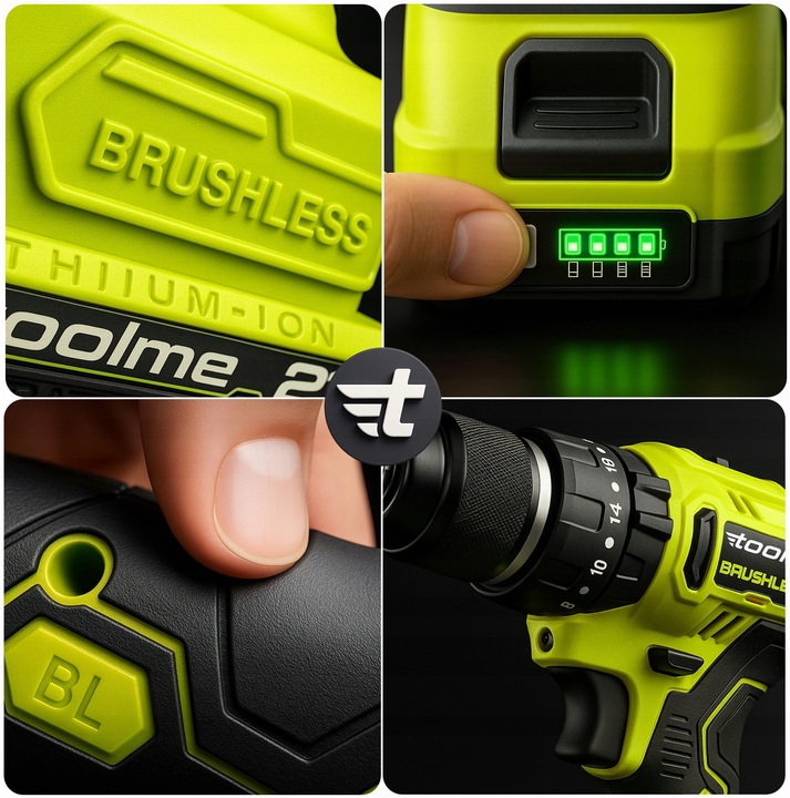 Wiertarko wkrętarka UDAROWA Bez szczotkowa aku 2x21V Li-ion tm030