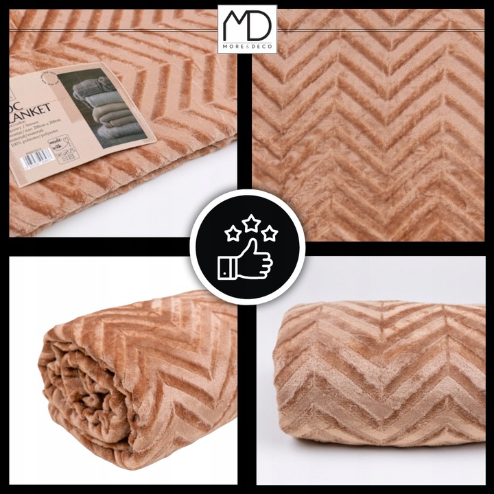 Ciepły koc ozdobny narzuta na łóżko prezent pled 200x220 cm brązowy