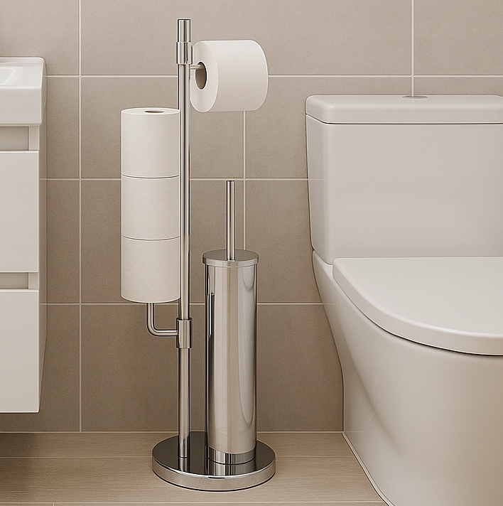 Stojak z uchwytem na papier toaletowy i szczotka do WC zestaw chrom YOKA