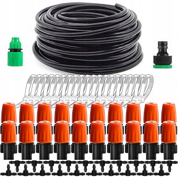ZESTAW NAWADNIANIA KROPELKOWEGO SYSTEM AUTOMATYCZNY 20M+KROPLOWNIKI OPASKI