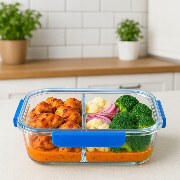 LUNCHBOX POJEMNIK SZKLANY NA ŻYWNOŚĆ 3-komorowy śniadaniówka 1050 ml
