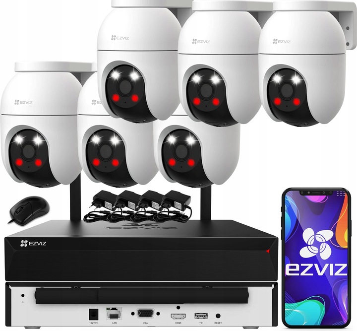 Monitoringu WiFi Zestaw EZVIZ 6 Kamer Zewnętrznych 5MP C8c 3K + Rejestrator