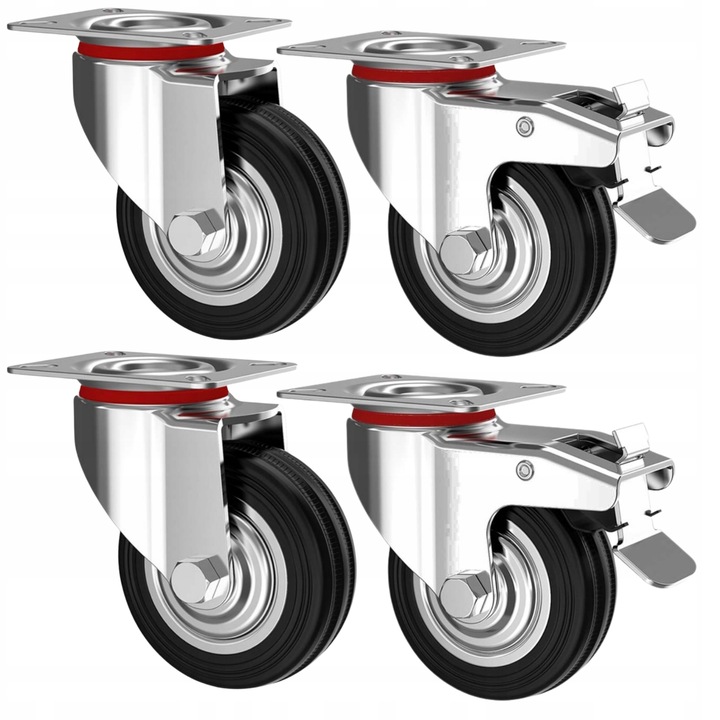 KÓŁKA OBROTOWE 75mm 200kg KOŁA METALOWO GUMOWE ZESTAW JEZDNY WÓZKÓW