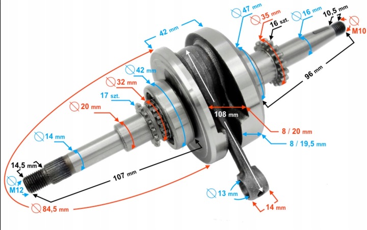 WAŁ KORBOWY WZMACNIANY TUNING SKUTERY 4T GY6 Martinelli