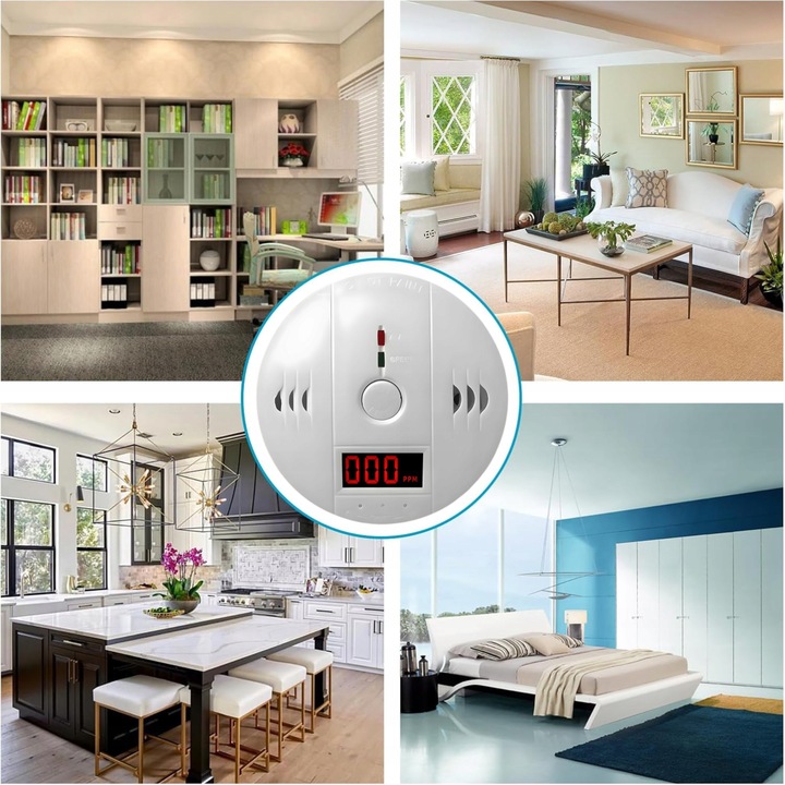 CZUJNIK CZADU GAZU DETEKTOR WYKRYWACZ TLENKU WĘGLA ALARM BEZPRZEWODOWY LCD