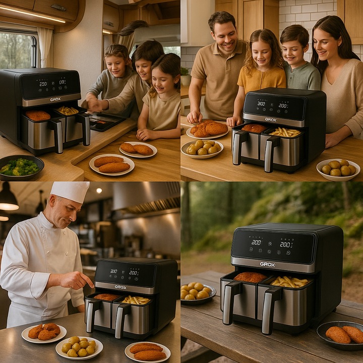 FRYTKOWNICA BEZTŁUSZCZOWA DWUKOMOROWA 9L AIR FRYER 2200W 10 PROGRAMÓW