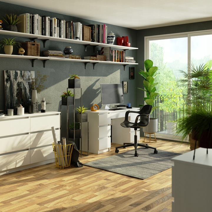 BIURKO KOMPUTEROWE 130CM 7 SZUFLAD BIAŁE BIAŁY DUŻE