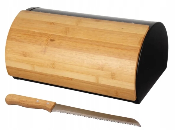 PRAKTYCZNY FUNKCJONALNY POJEMNY CHLEBAK NA PIECZYWO CZARNY/ BAMBUS +NÓŻ