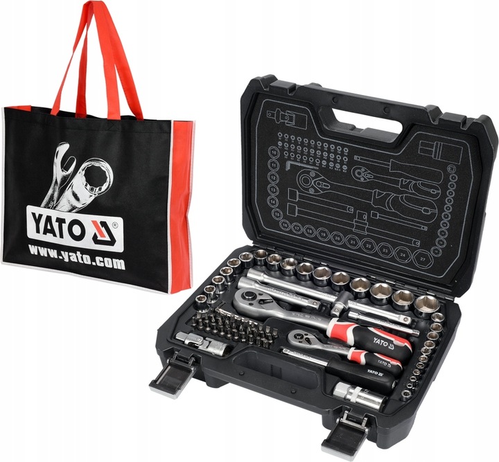 YATO ZESTAW NARZĘDZIOWY KLUCZE NASADOWE 1/2", 1/4", 72 EL. + TORBA