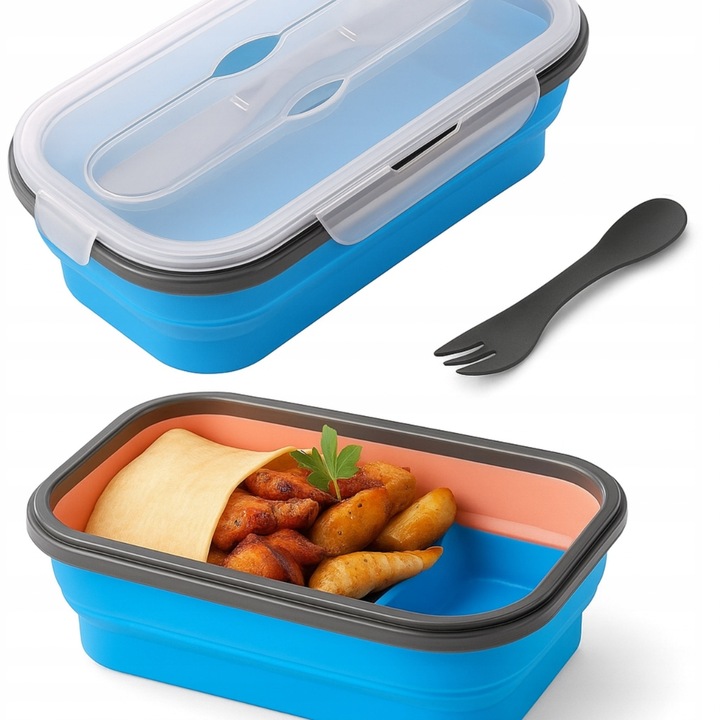 SKŁADANY SILIKONOWY LUNCH BOX 800ML DO SZKOŁY POJEMNIK NA ŻYWNOŚĆ