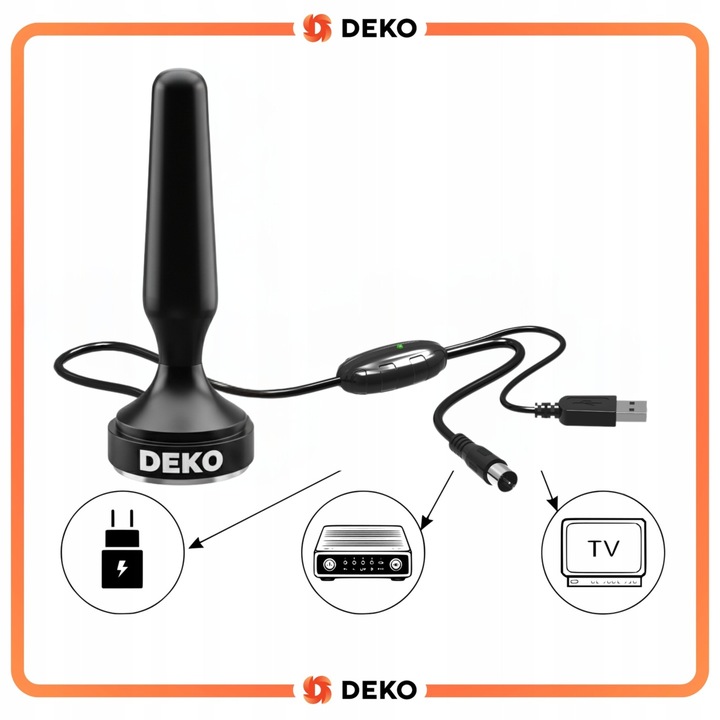 Antena Pokojowa DVBT2 Wewnętrzna HEVC Deko TV Naziemna 28Db Wzmacniacz