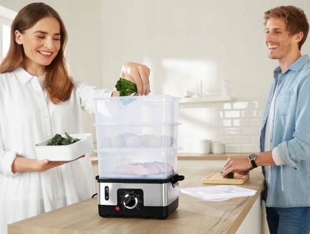 PAROWAR ELEKTRYCZNY URZĄDZENIE DO GOTOWANIA NA PARZE 950W 9L MINUTNIK