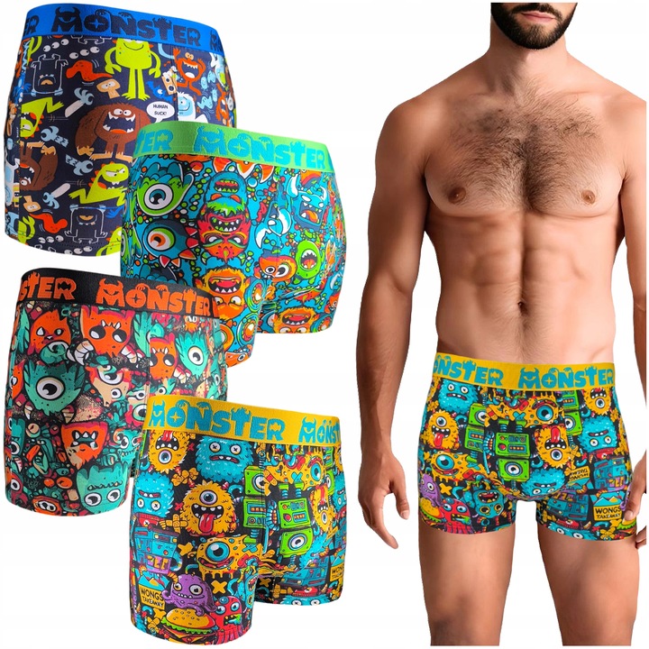 NETi Dopasowane Kolorowe Bokserki Męskie Bawełna-Modal z Szeroką Gumą 4-Pak