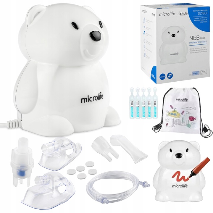 Inhalator NEBULIZATOR Microlife NEB 400 MIŚ CICHY DLA DZIECI NEB400 +SÓL