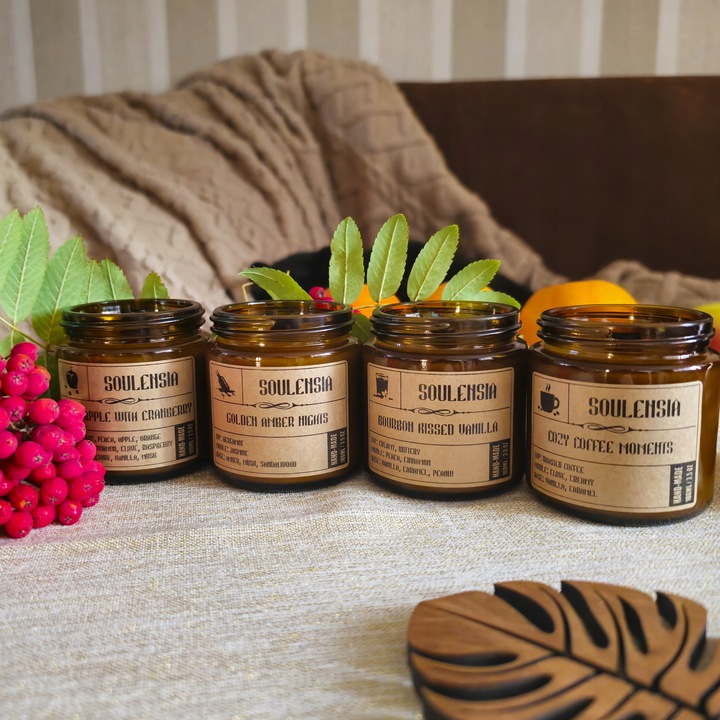 Zestaw Jesień Świece Sojowe na prezent w słoiku, handmade, 4x Świeca 100 ml