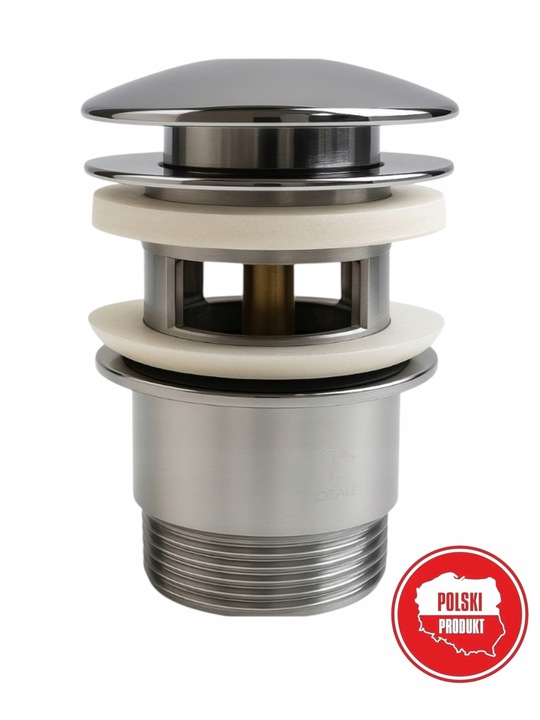 KOREK KLIK KLAK DO UMYWALKI CHROM AUTOMAT MOSIĘŻNY Z PRZELEWEM SREBRNY