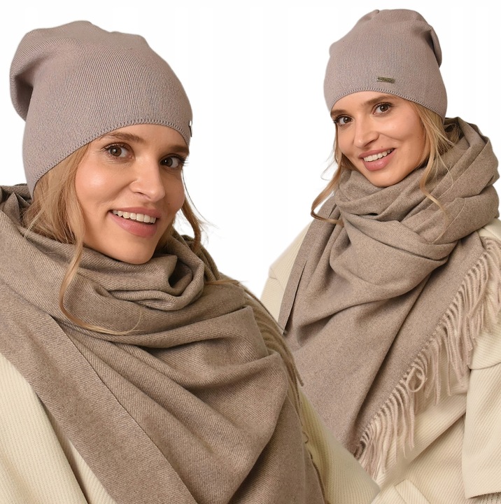 Jesienna CZAPKA damska nakrycie głowy polski producent latte gładka V3