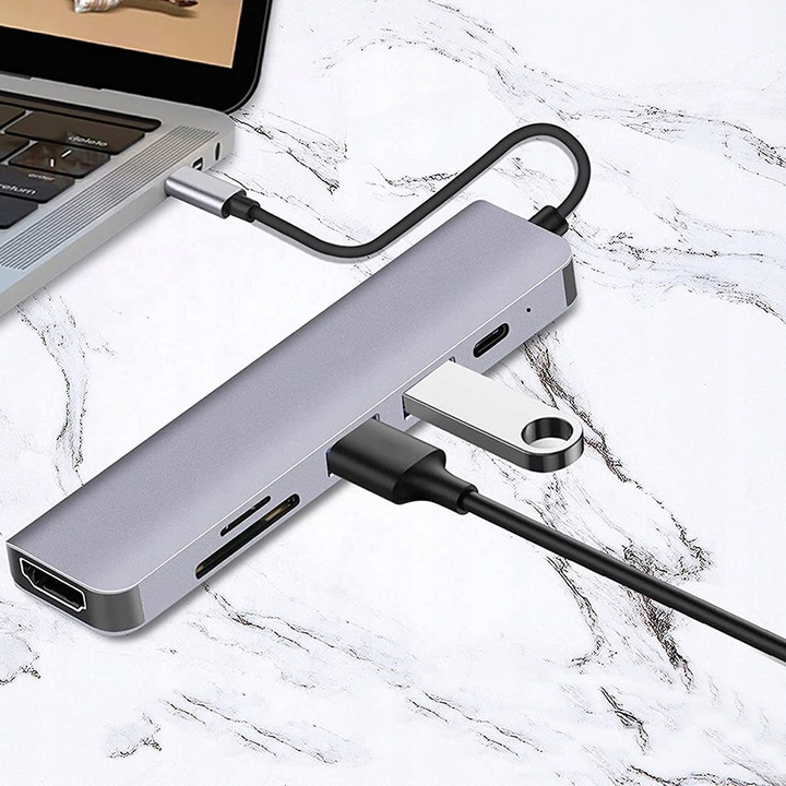 ADAPTER PRZEJŚCIÓWKA 6w1 HUB USB-C HDMI 4K SD do MACBOOK AIR PRO LAPTOPA PC