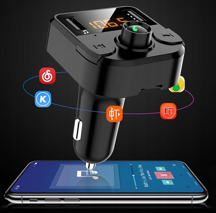 Transmiter Bluetooth FM Ładowarka 2xUSB LCD MP3