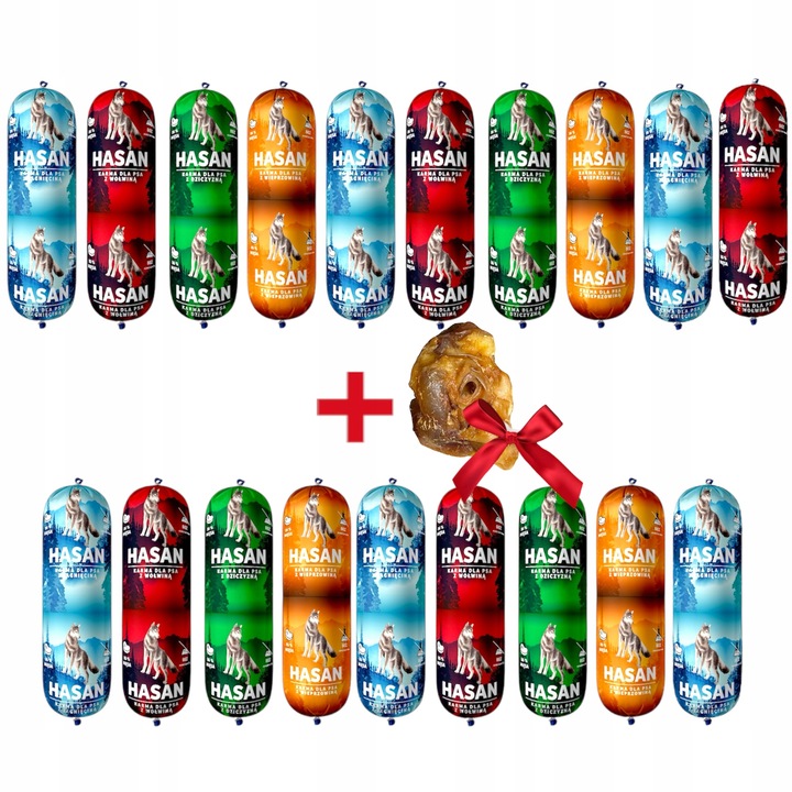 19x1kg Karma dla psa baton PREMIUM HASAN 90% mięsa batony + GRATIS