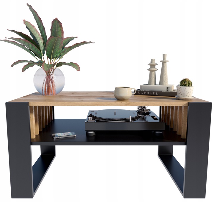 Ława stolik kawowy IGA wotan-czarny z lamelami loft retro rustykalny