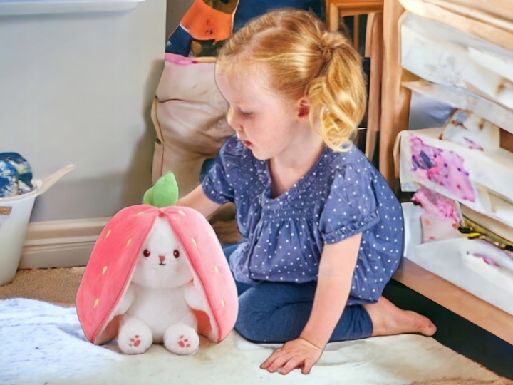 Maskotka Króliczek W TRUSKAWCE RÓŻOWY KRÓLIK ZAJĄC PLUSZAK MIŚ 2w1 40cm