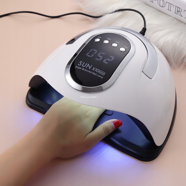 MOCNA LAMPA DO PAZNOKCI HYBRYD ŻELI UV LED SUN X10 MAX LCD Z RĄCZKĄ