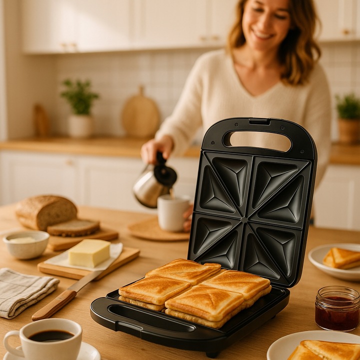 Czarny Toster Opiekacz Do Kanapek XXL 4 Kanapki 1400W Tosty Sandwich