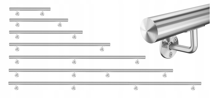 Poręcz ścienna schodowa solidna rura 2,0 mm, stal nierdzewna długość