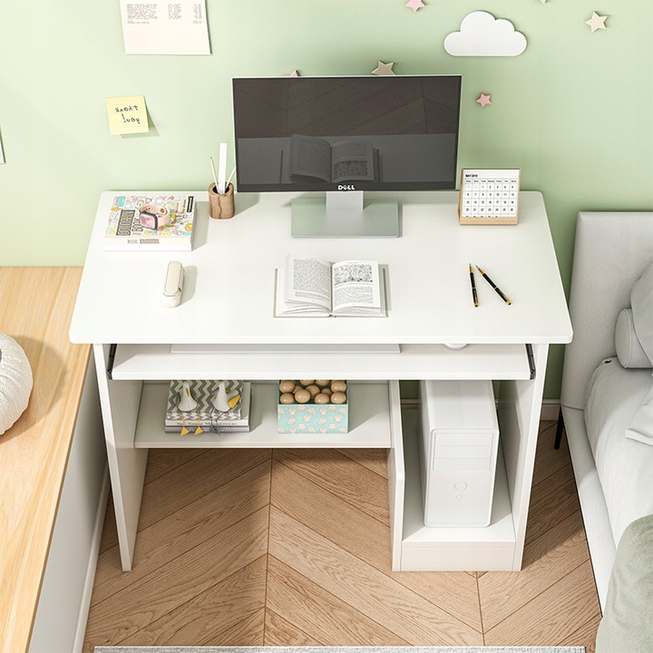 BIURKO KOMPUTEROWE BIAŁE NOWOCZESNE Z SZUFLADĄ PÓŁKAMI MŁODZIEŻOWE