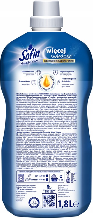 SOFIN Płyn do Płukania Tkanin Ochrona Kolorów Zestaw MIX 1,8l x5 (450