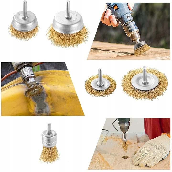 SZCZOTKI DRUCIANE NA WKRĘTARKĘ WIERTARKĘ ZESTAW SZCZOTEK DRUCIANYCH 5SZT