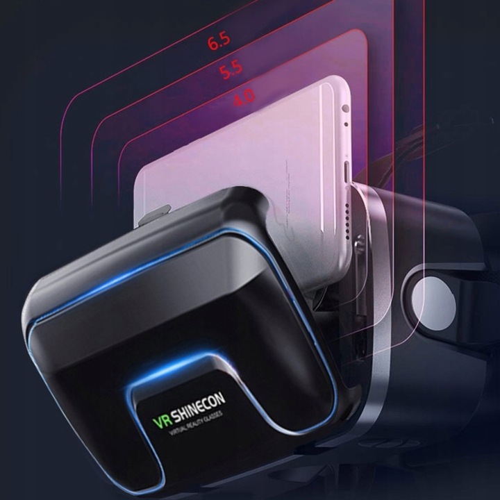 Okulary gogle 3D VR Shinecon 10 do telefonu wbudowane słuchawki PILOT BL