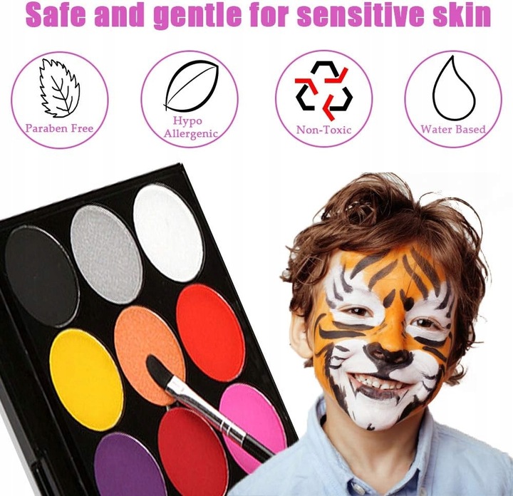 FARBY DO MALOWANIA TWARZY i CIAŁA ŚWIECĄCE W NOCY 15e. ZMYWALNE DLA DZIECI