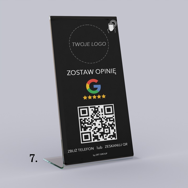 Stojak, STAND NFC, Kod QR do opinii Google Tabliczka Prezenter z logo firmy
