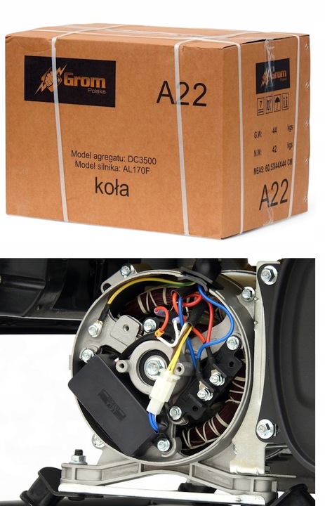 AGREGAT PRĄDOTWÓRCZY 5200W generator prądu GROM POLSKA MARKA +KOŁA, AVR+