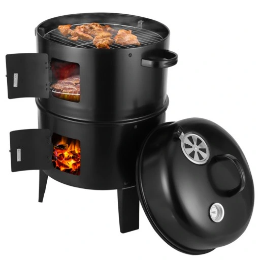 GRILL OGRODOWY WĘGLOWY WĘDZARNIA PALENISKO TERMOMETR OKRĄGŁY PRZENOŚNY 3W1