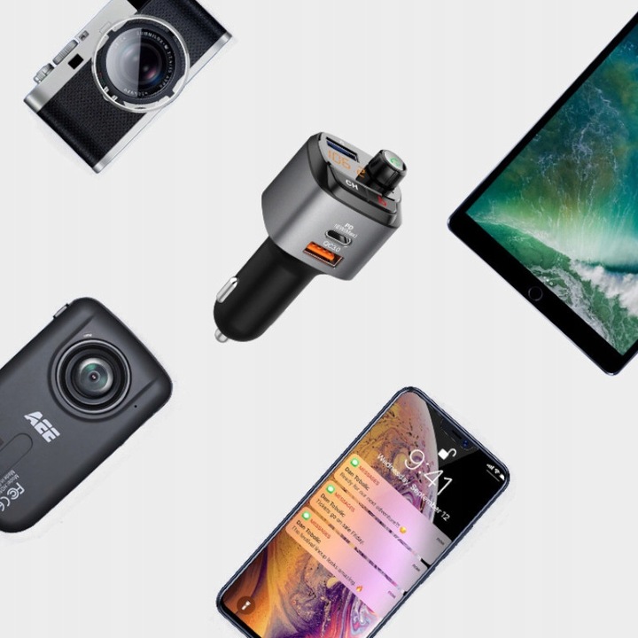 TRANSMITER SAMOCHODOWY FM BLUETOOTH ZESTAW GŁOŚNO MÓWIĄCY ŁADOWARKA QC