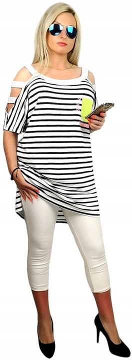 ORYGINALNA MODNA PIĘKNA DAMSKA BLUZKA TUNIKA WYCIĘTE RAMIONA 50 52 54 56 UN