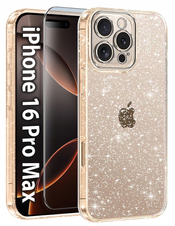 Etui do iPhone 16 Pro Max SILIKONOWE BROKAT clear CASE + SZKŁO OCHRONNE 9H