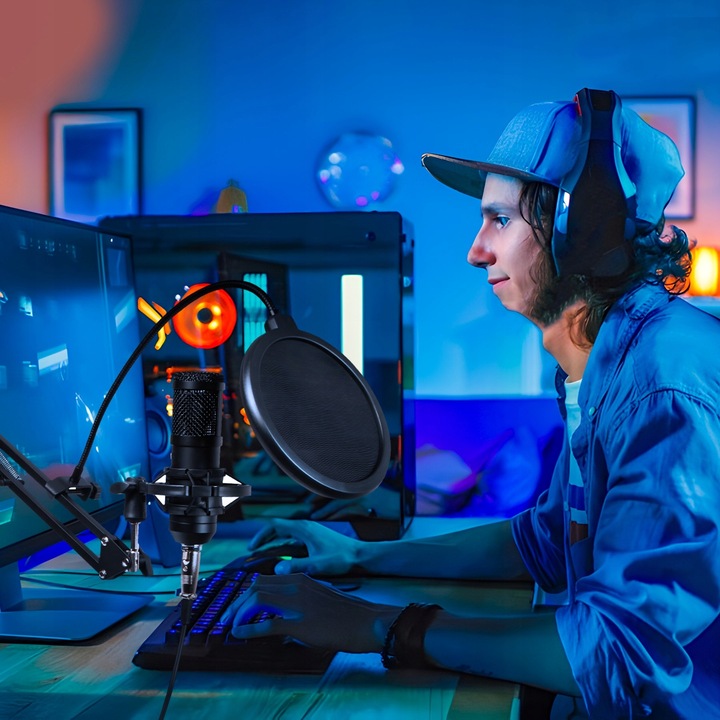 MIKROFON STUDYJNY USB JACK POJEMNOŚCIOWY GAMINGOWY ZESTAW POP FILTR STATYW