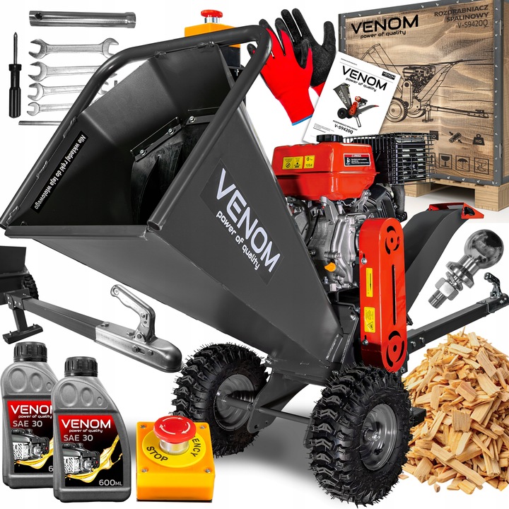 POTĘŻNY ROZDRABNIACZ SPALINOWY DO GAŁĘZI 120 MM SILNIK 420 CC ZACZEP